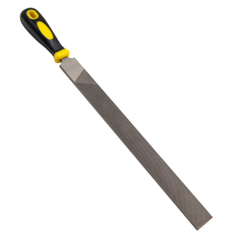 12 Inch Second Cut T12 Grade High Carbon Hardened Steel Flat Mill File with Rubber Hand Grip Handle, 12-Inch Flat File, Hoof Rasp