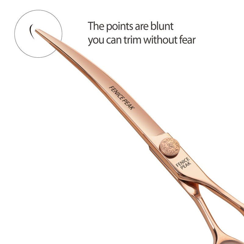 Fenice Peak Curved Dog Grooming Scissors Champagne Gold 440C Stainless Steel Professional Pet Cutting Shears Safety Trimming Shearing for Dogs and Cats 6.5 Curved Shear - PawsPlanet Australia