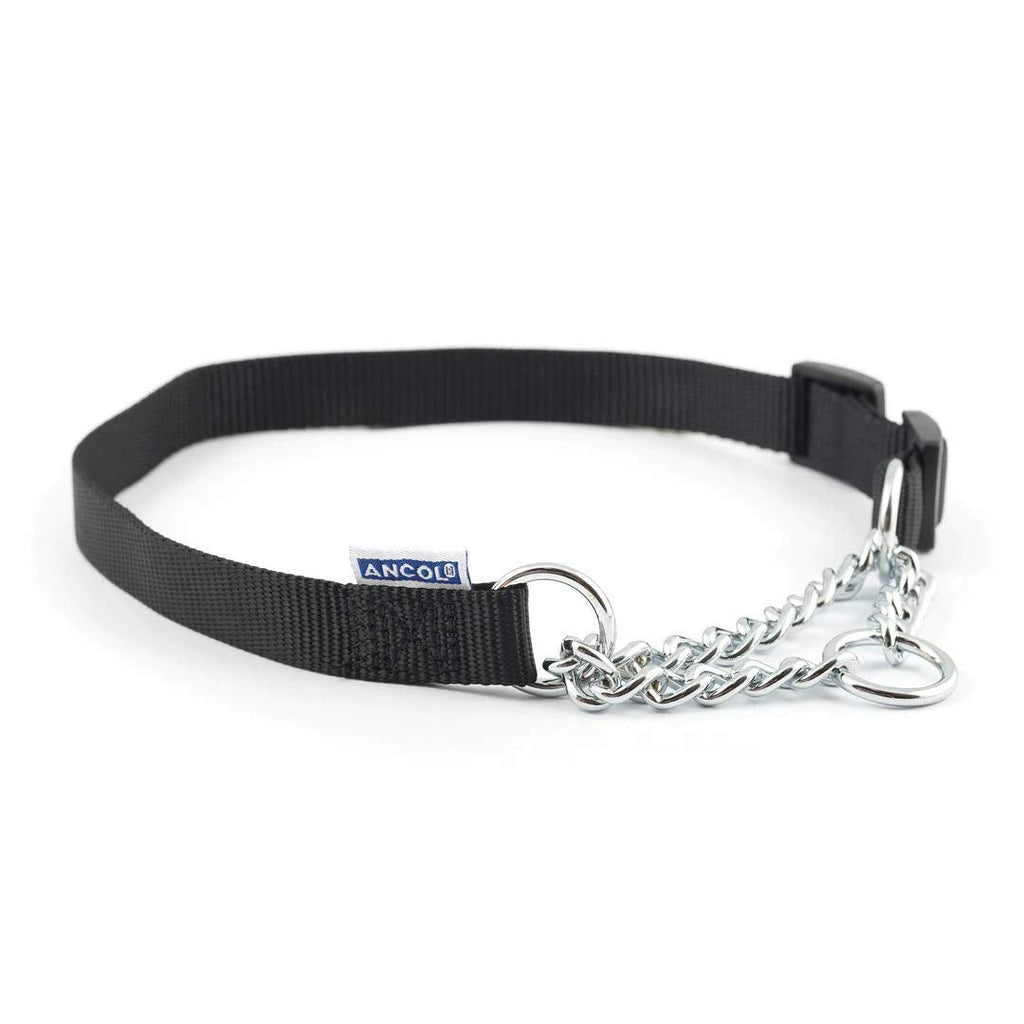 Ancol Heritage Nylon & Chain Check Collar Black 25 - 35cm Sz 1-2 25-35 cm - PawsPlanet Australia