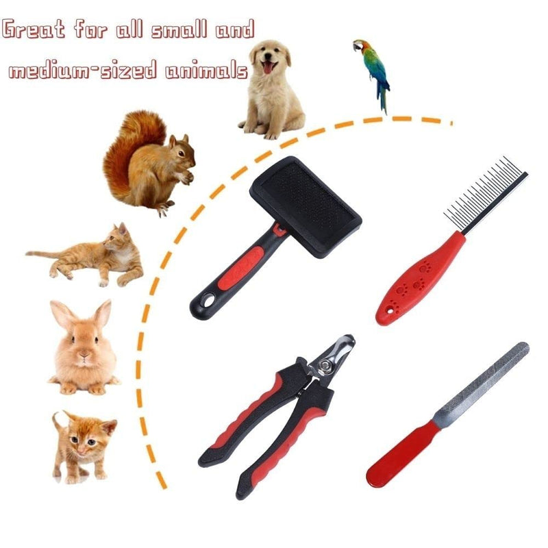 Rabbit Professional Nail Clippers Grooming Kit with Pet Shedding Slicker Brush, Pet Grooming Comb, Nail Clipper Trimmer for Rabbit, Puppy, Kitten, Guinea Pig, Hamster, Ferret (4PCS) 4PCS
