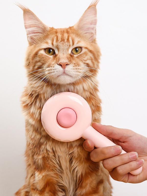 Cat Brush, Gemnbo Cat Dog Bursh for Shedding with Release Button, Deshedding Brush for Cats and Dogs at Home with Waterproof 140° Bent Curved Massage Needles Pink - PawsPlanet Australia