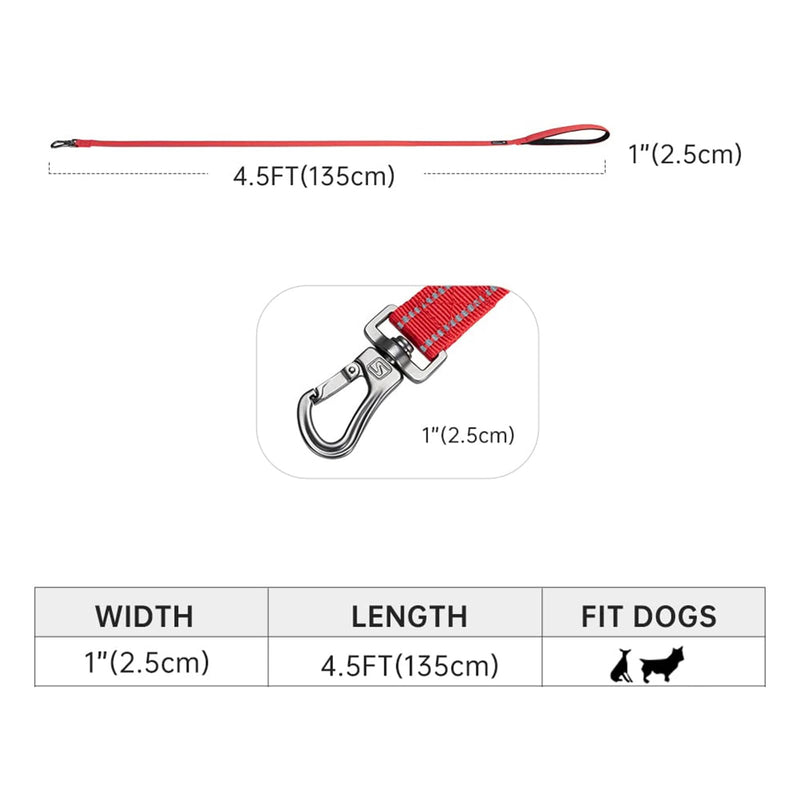 EXCELLENT ELITE SPANKER Strong Durable Nylon Dog Training Leash Traction Rope 4 Feet Long 1" Wide with Handle for Small and Medium Dog(Pink) 4.3ft x 1 in. Pink - PawsPlanet Australia