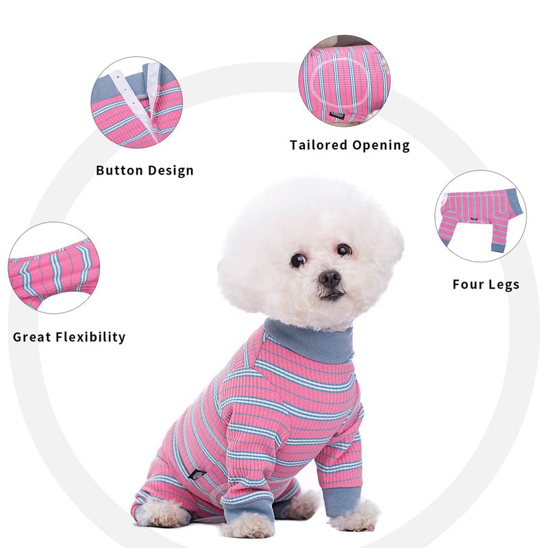 Dog Striped Recovery Suit, Puppy After Surgery Onesie for Female Male Dogs, Dogs Cats Long Sleeve Pajamas Bodysuit, Surgery Abdominal Wound Bandages Clothes, Dog Pant for Shedding Skin Disease Large Pink - PawsPlanet Australia