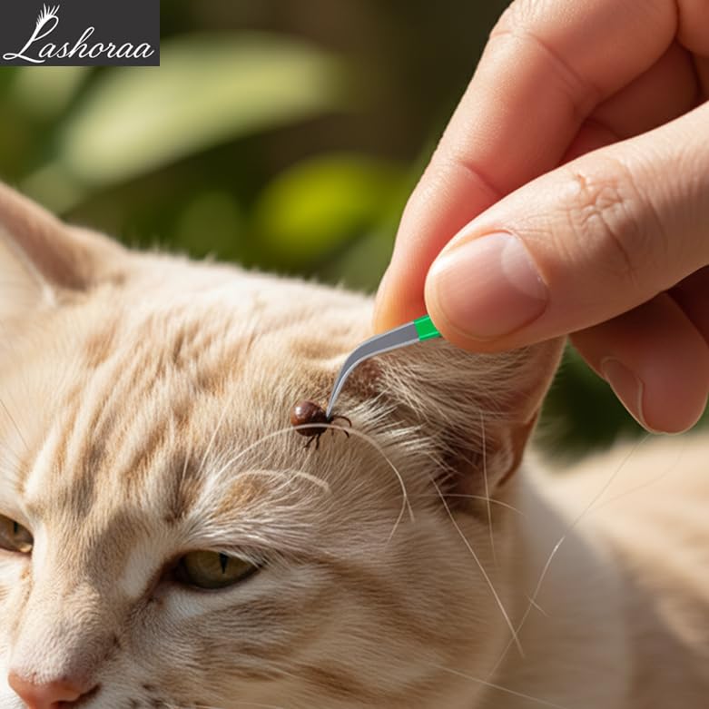 LASHORAA Tick Removal Tool Kit - Stainless Steel Tweezer & Tick Remover for Humans, Dogs, Cats & Other Pets- Dog Tick Remover Tools with Leather Case & Tick Identification Chart- Flea+Tick Removal Kit