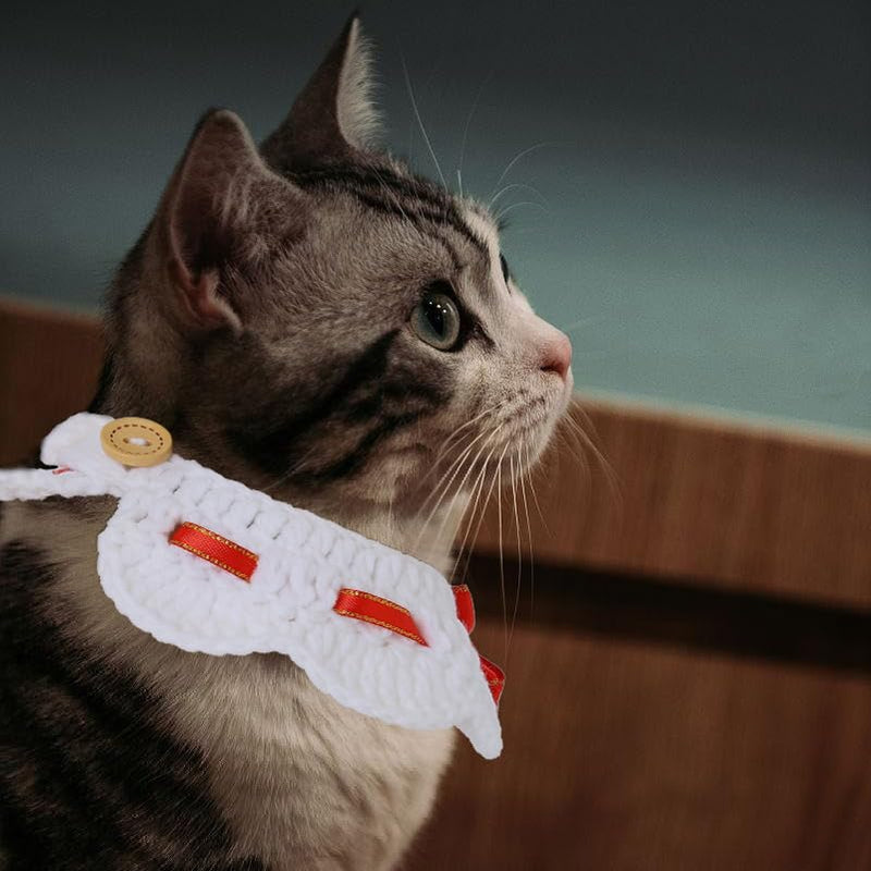 Campsis Bow Cat Collars Knitted Cat Collar with Button Kitten Collar Scarf for Pet Cats (S=7.9-9.8inch) S=7.9-9.8inch - PawsPlanet Australia