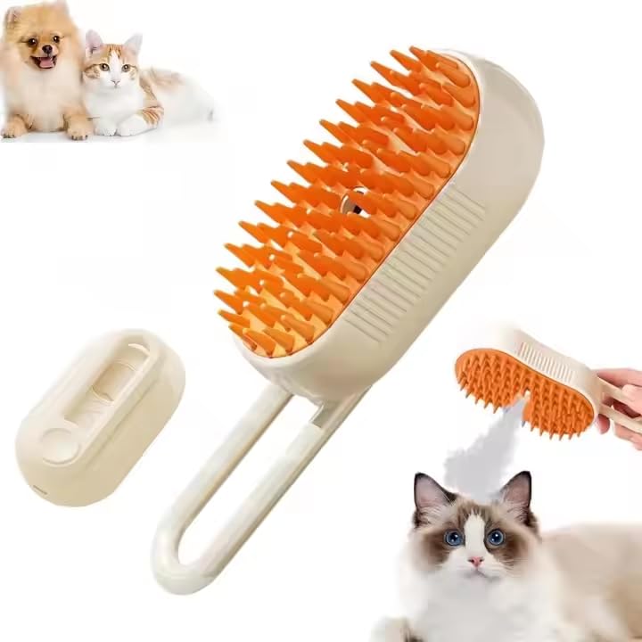 Steam Pet Grooming Brush for Dogs & Cats – Cordless Rechargeable Deshedding & Cleaning Tool, Soft-Bristle Steam Brush for Sensitive Skin, Removes Loose Hair & Dirt - PawsPlanet Australia