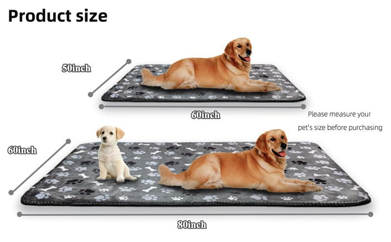 Waterproof Pet Blanket Dog Blankets, Pattern Printing Super Soft Warm Fluffy Facecloth Sofa Car Bed Protector, Urine Proof Washable Pet Blanket for Puppy Large Dogs & Cats(Dog paw130cm*153cm) Large (60*50) Grey-paw - PawsPlanet Australia