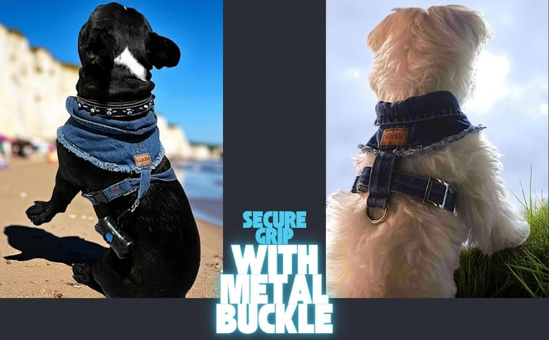 Dog Harness for Small Dogs, Cat Harness, Handmade Adjustable Vest, Denim Dog Collar, No Pull Harness, Cotton Adjustable Vest, Small Dog Collar, Denim Dog Vest (S) S - PawsPlanet Australia
