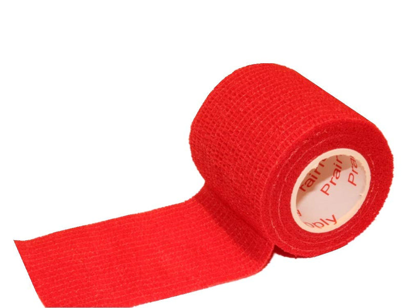Vet Wrap Tape (Red) (2 Pack) (2 Inch x 15 feet) Self Adhesive Adherent Adhering Cohesive Flex Self Stick Bandage Grip Roll Dog Cat Pet Horse 2 Rolls Red