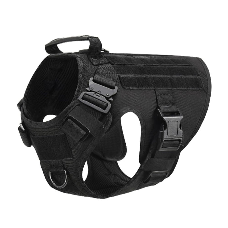 Tactical Dog Harness with Handle, Collar & Leash Set – No Pull Dog Vest with Adjustable Buckles, Reflective Patches & Heavy-Duty Nylon for Medium Dogs (Black) Black - PawsPlanet Australia