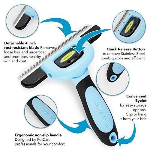 DakPets Pet Deshedding Tool | Professional Cat and Dog Brush for Shedding | Fur Deshedding Brush and Pet Hair Remover for Cats and Dogs | Stainless Steel Cat and Dog Shedding Brush for Pet Grooming Blue