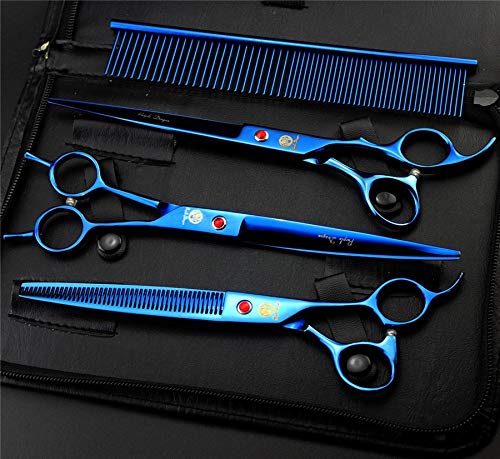 Purple Dragon 8.0 inch Dog Hair Cutting, Curved and Thinning Scissors Shear Pet Grooming Tool Kit Blue - PawsPlanet Australia