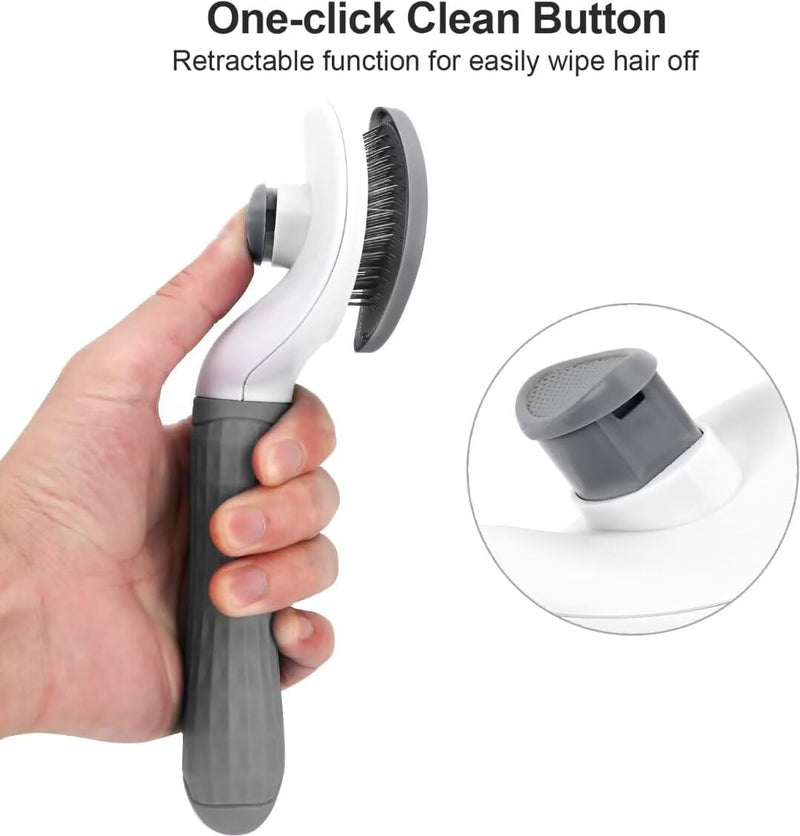 Pet Hair Removal Brush for Dog Cat Grooming Tool, Self Cleaning Slicker Hair Massage Comb Loose Undercoat Removes Tangles Fur Hair Slicker Brush for Puppy Kitten Bunny Massage-Pet Supplies (Gray) grey - PawsPlanet Australia