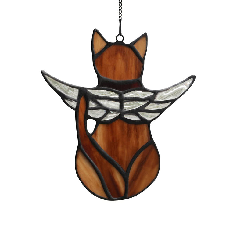 BOXCASA Angel Cat Memorial Gift Stained Glass,Angel Wings Cat Stained Glass Window Hanging,Cat Sympathy Gifts for Cat Lovers,Loss of Cat Sympathy Gift,Pet Memorial Gifts Cat Gift for Women E