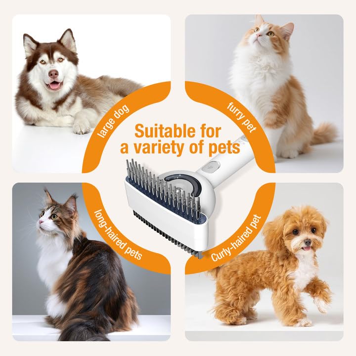 Multifunctional Pet Comb with Spray - 360° Steel Pin Comb and Detangling Knife, Pet Hair Removal Grooming Tool, Anti-static, Waterproof, Rechargeable - Suitable for Long-haired or Curly-haired Pets - PawsPlanet Australia