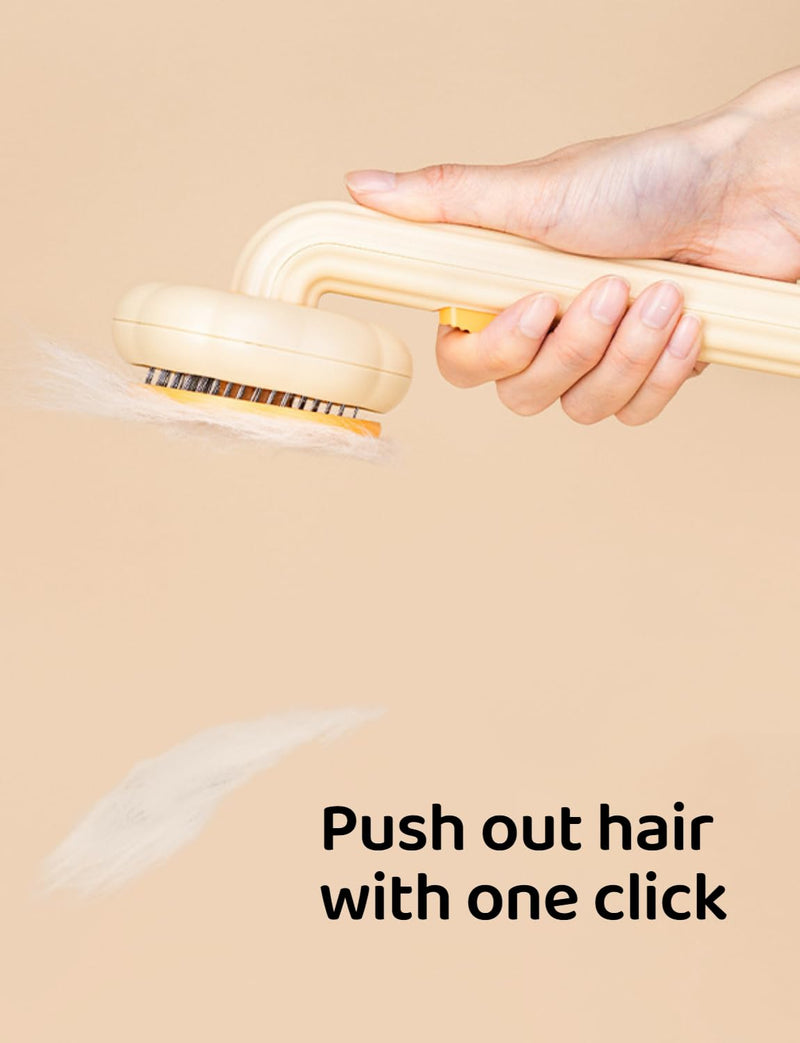 Cat Brush with Release Button, Pet Comb for Shedding and Tangles, Dog Hair Brush for Long and Short Hair, Grooming Tool for Removing Fleas and Fur Knots, Yellow ABS Plastic - PawsPlanet Australia
