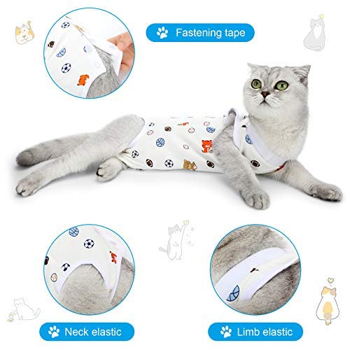 4 Pieces Cat Recovery Suits Body Wraps Breathable Kittens Recovery Clothes for Cats Small Dogs Abdominal Weaning(Banana, Football, Strawberry, Donut,XL) Classic Pattern XL