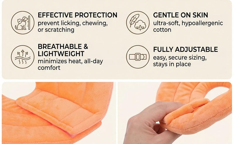 HEEPDD Soft Cotton Cat Collar, 28 x 27 cm, Adjustable, Prevents Licking, Post-Surgical Neck Collar for Kittens, Breathable Elizabethan Style Protective Collar. Orange Carrot