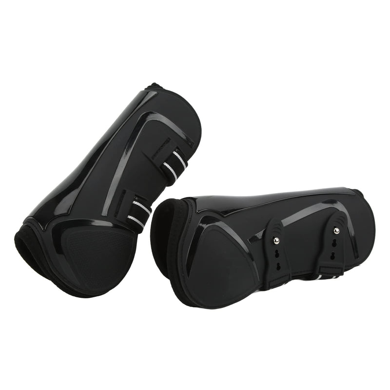 Ymiko Horse Shoes, Horse Boots PU Shell Elastic Neoprene Secure Horse Leg Guard Open Front Boots Splint Boots for Horses for Jumping, Trail Riding, and Turnout black front legs Medium 4.75L