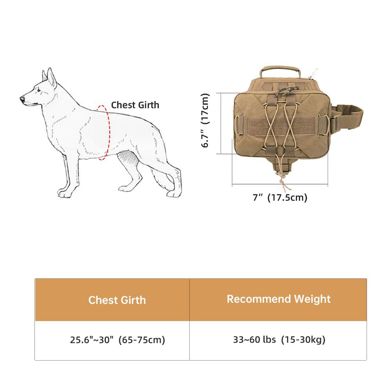 EXCELLENT ELITE SPANKER Dog Pack Hound Dog Saddle Bag Backpack for Travel Camping Hiking Medium & Large Dog with 2 Capacious Side Pockets(COB-L) Coyote Brown - PawsPlanet Australia