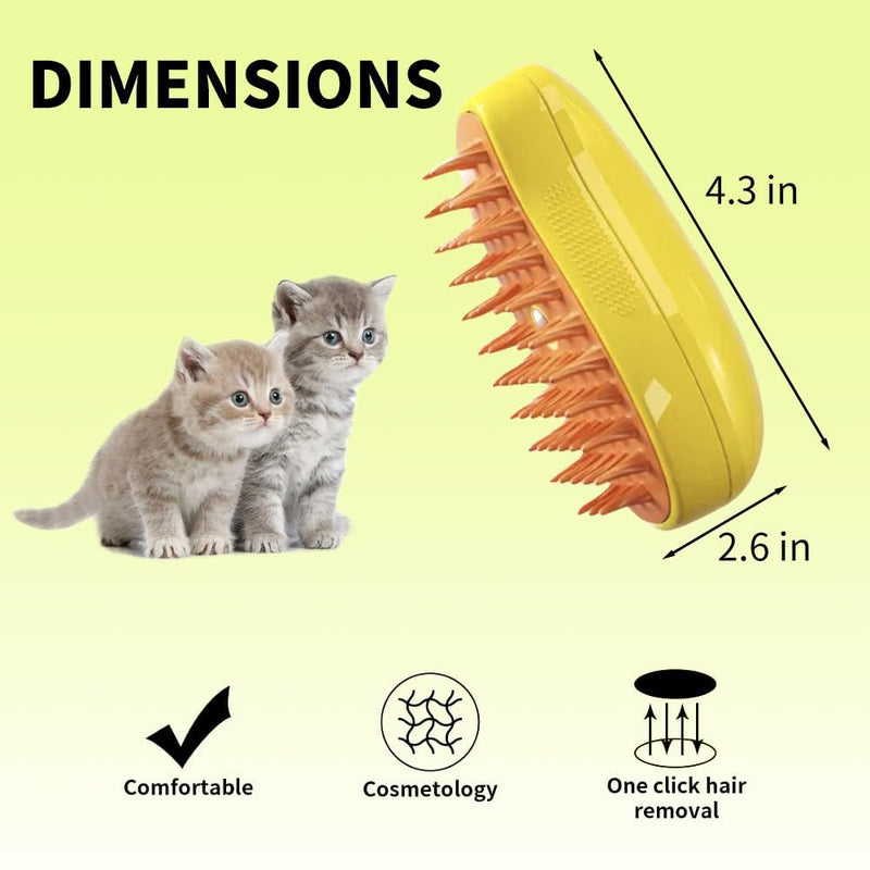Steamy Mango 3-in-1 Steam Grooming Brush, Eliminates Flying & Tangled Hair, Water Spray for Cats & Dogs, Shedding & Massage Tool Yellow - PawsPlanet Australia