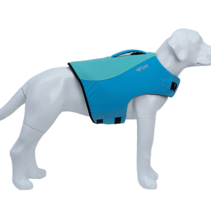 Dog Life Jacket, Sport Style Dog Float Coat with Excellent Buoyancy, Stylish Dog Swimming Safety Vest with Rescue Handle for Small Medium Large Dogs Turquoise L L (Bust 27"-32")