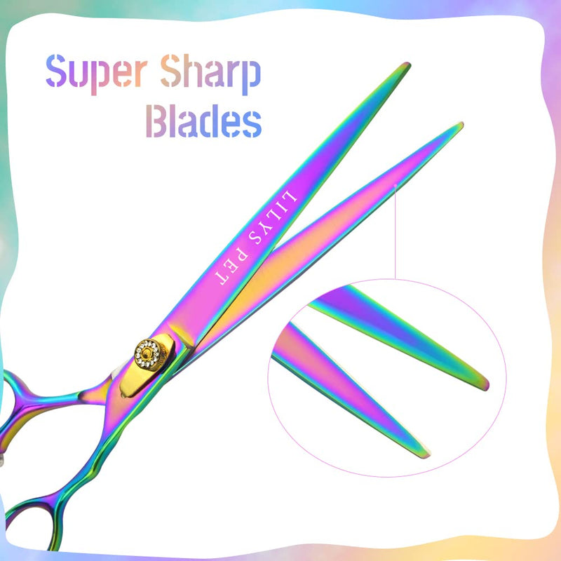 LILYS PET HIGH-END SERIES 8-Inch Japan 440C Rainbow Color Pet Grooming Straight Cutting Scissors,Dog Cat Straight Scissors,Dog Cat Grooming Scissors - PawsPlanet Australia