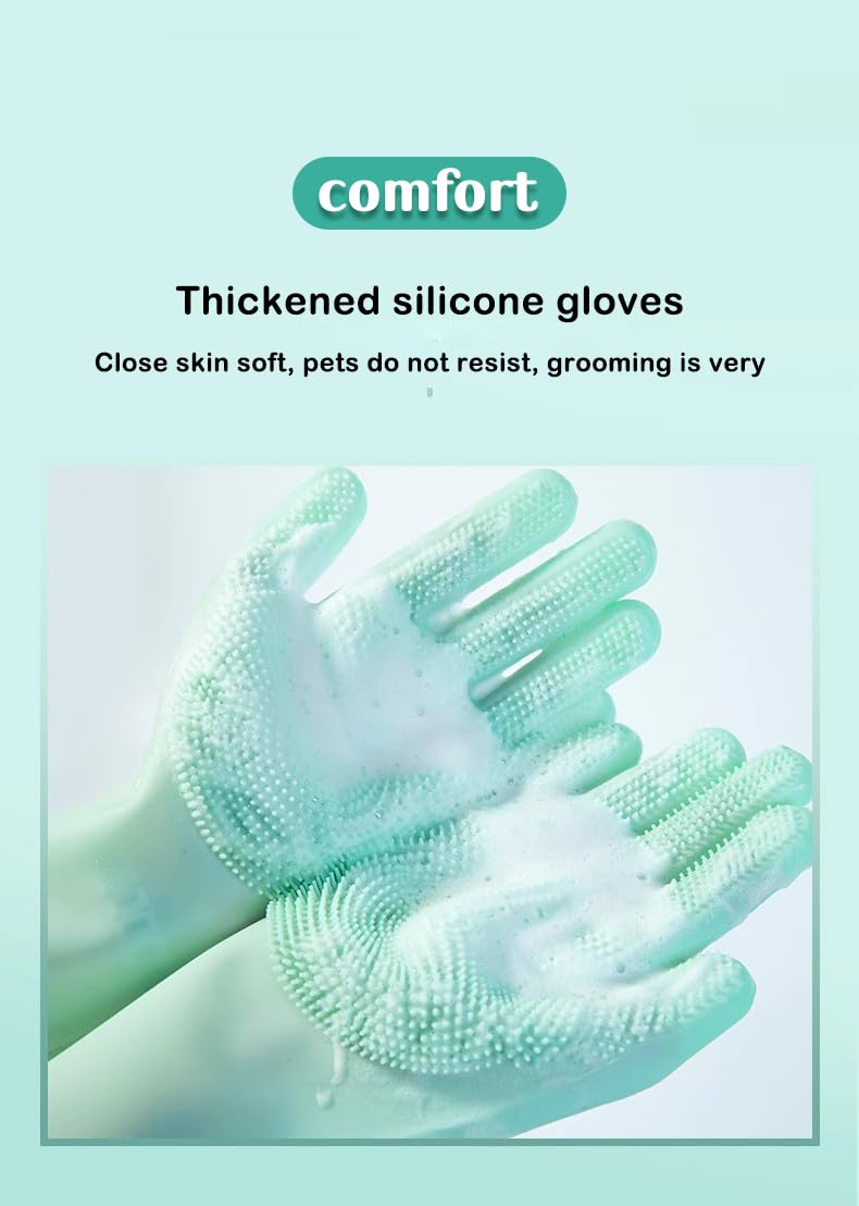 PnzongeMulti use silicone gloves for dogs, showers,pets cats hair removal, anti scratch massage products thickened set of 2 Green