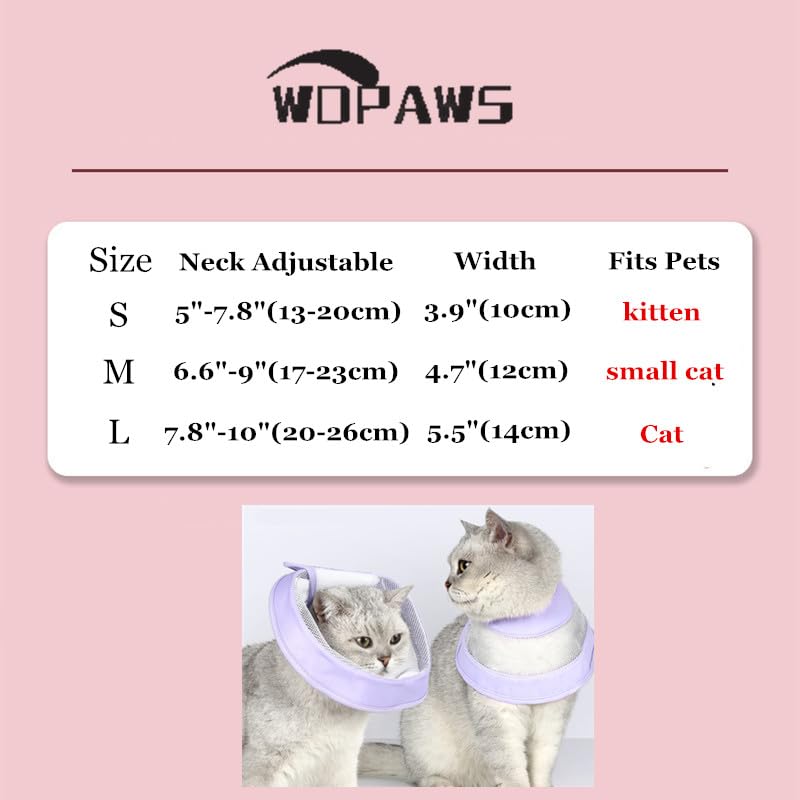 Cat Recovery Protective Cone Collar After Surgery-Soft Adjustable Waterproof Lightweight Elizabethan Collar to Prevent Cats from Touching Stitches, Wounds and Rashes (M Purple) M Purple