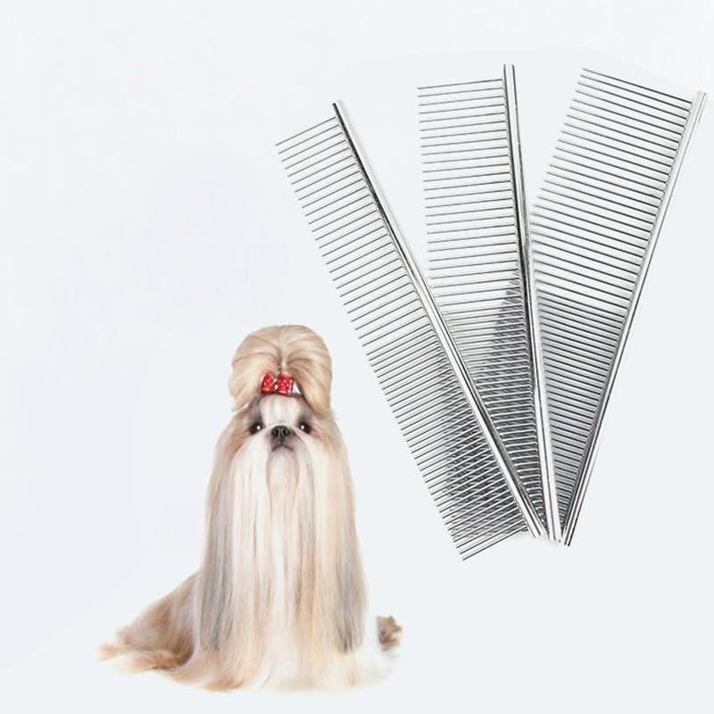 2 Pack Dog Combs,Pet Steel Comb with Rounded Ends Stainless Steel Teeth, Cat Comb for Removing Tangles and Knots, Professional Grooming Tool for Long and Short Haired Dog, 6.3IN/7.4IN - PawsPlanet Australia