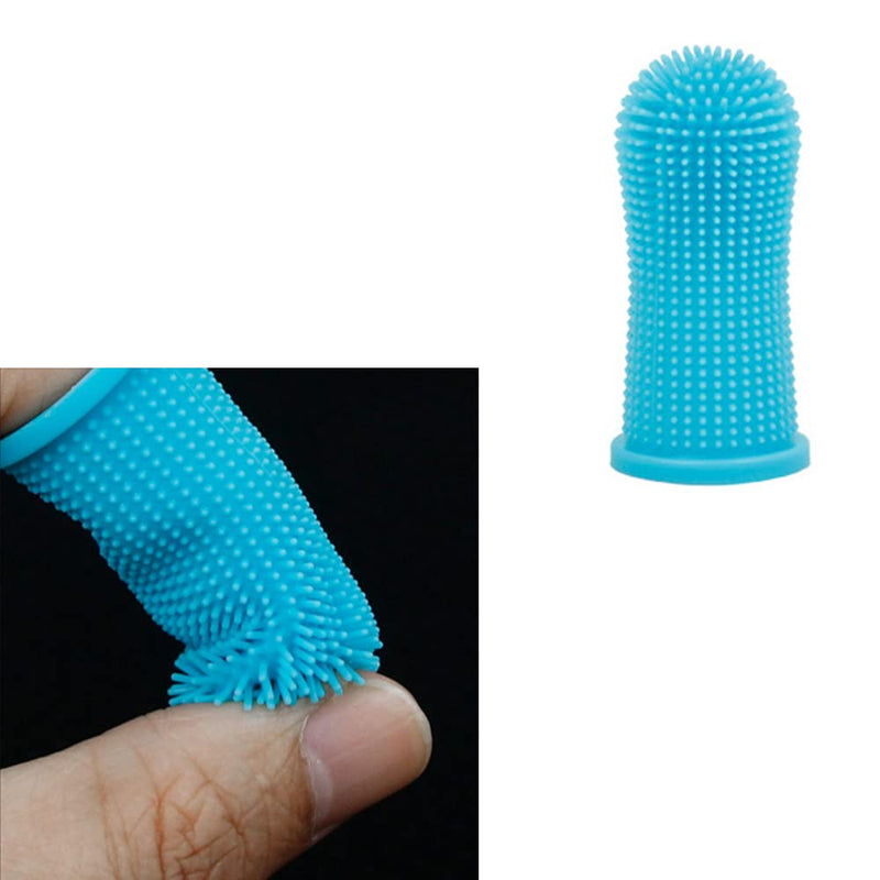 2 Pieces Dog Toothbrushs Silicone Pet Toothbrushes Full Surround Bristles Dog Finger Toothbrush for Dogs Cats and Pet(Blue and White)