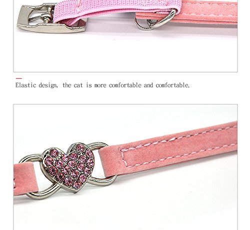 CHUKCHI Heart Bling Cat Collar with Safety Belt and Bell 8-11 Inches(Pink) Pink