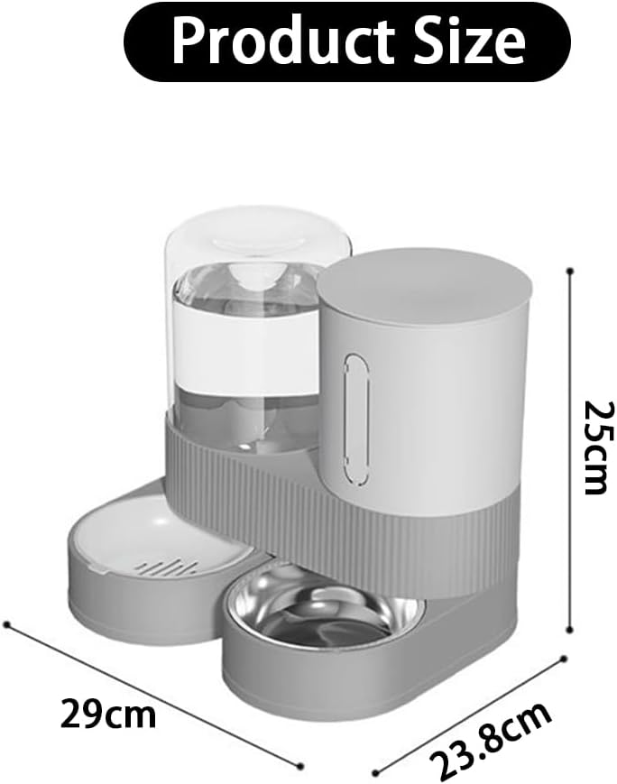 Automatic Cat Feeder and Water Dispenser - Gravity Cat Food Feeder and Waterer with Stainless Steel Bowl, 2 Pack Pet Self Feeding for Small Dog Puppy Kitten, 2.4L Dry Food and 2.6L Water Grey Split - PawsPlanet Australia