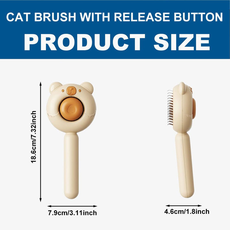 Dog Brush for Shedding, Gentle Self Cleaning Pet Brush with Release Button for Cats and Dogs, Easy to Remove Loose Hair Daily Grooming Tool During Shedding Season Brown Bear