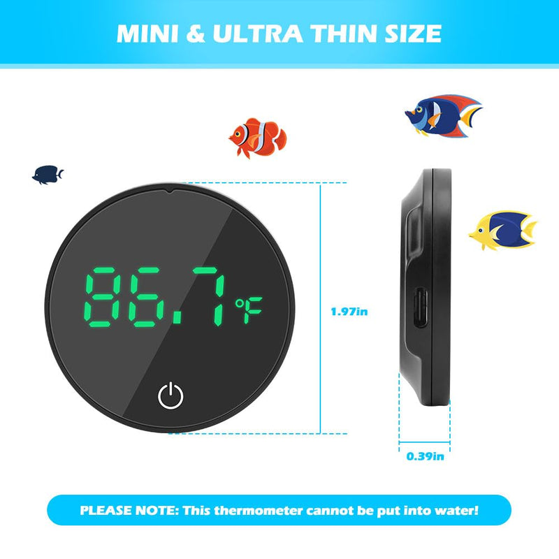 DaToo Aquarium Thermometer Rechargeable Digital LED Display Fish Tank Thermometer HD Measurement Accurate Aquarium Temperature ±0.9°F Suitable for Fresh Water and Sea Water Tanks