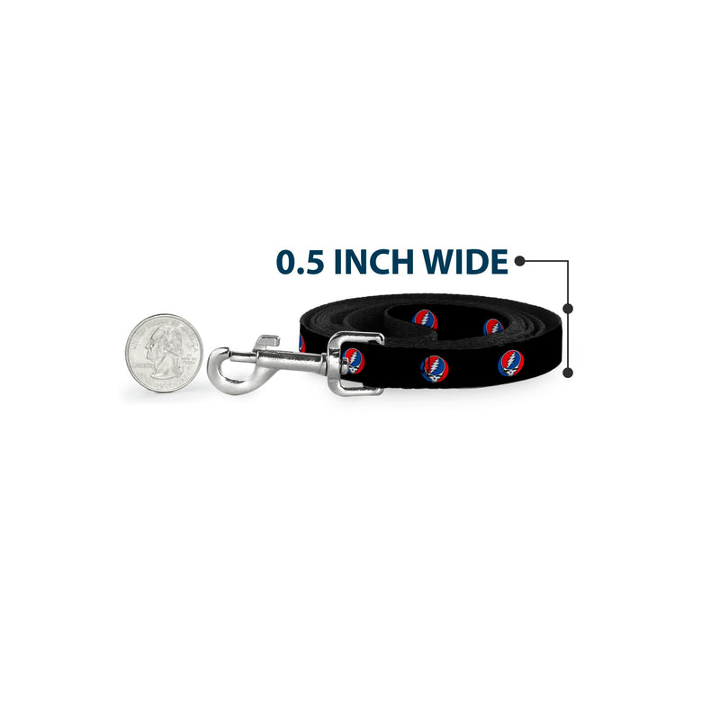 Grateful Dead Pet Leash, Dog Leash, Steal Your Face Repeat Black Color, 6 Feet Long 1.5 Inch Wide 6 Feet Long - 1.5" Wide - PawsPlanet Australia
