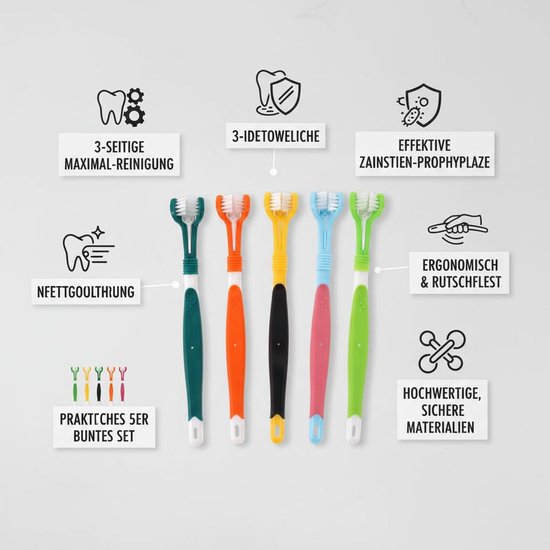 Beavorty 3-Sided Pet Toothbrush 5-Pack with Soft Bristles for Effective Dog Teeth Cleaning and Dental Care Against Tartar and Bad Breath