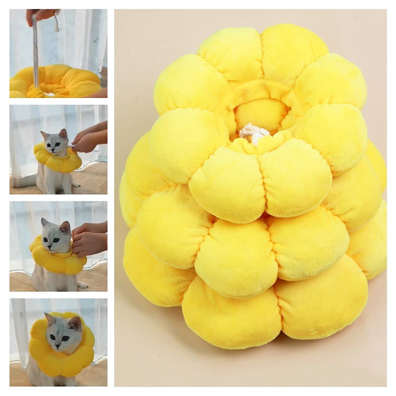 Adjustable Cat Recovery Collar Cat Elizabethan Collar Pet Cone Collar Cat Cone Collar for Anti-Bite Lick, Kittens and Puppies Wound Healing (S Sun Flower) sun flower rainbow sun flower 22.6*8.6*4 - PawsPlanet Australia