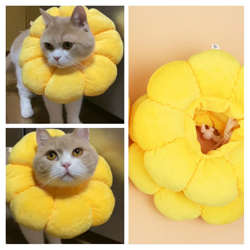 Adjustable Cat Recovery Collar Cat Elizabethan Collar Pet Cone Collar Cat Cone Collar for Anti-Bite Lick, Kittens and Puppies Wound Healing (S Sun Flower) sun flower rainbow sun flower 22.6*8.6*4 - PawsPlanet Australia