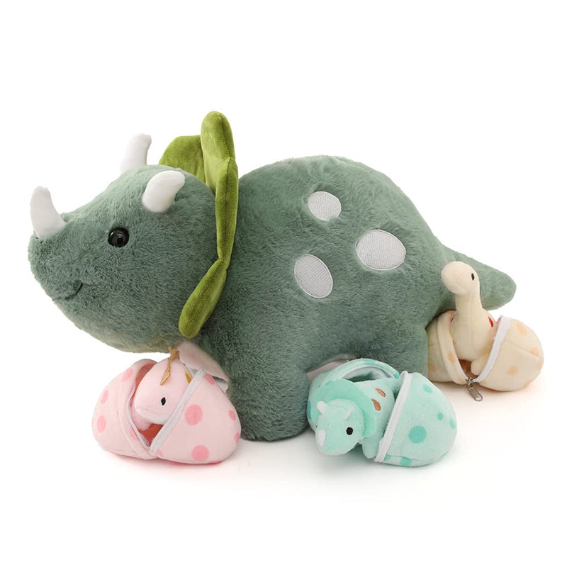 Karister 17.6in Plush Dinosaur Stuffed Animals,A Mommy Dinosaur with 3 Baby Dinosaurs,Triceratops, Tyrannosaurus Rex and Diplodocus. Triceratops - PawsPlanet Australia