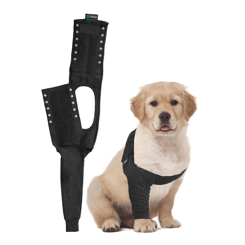 Suitical Recovery Sleeve for Dogs | Front Leg Protection After Surgery | Dog Leg Sleeve to Stop Licking | Machine Washable | Chest Circumference 11.8”- 16.9” | Sleeve Length 4.7” | 2XS | Single Sleeve Black-Single Sleeve