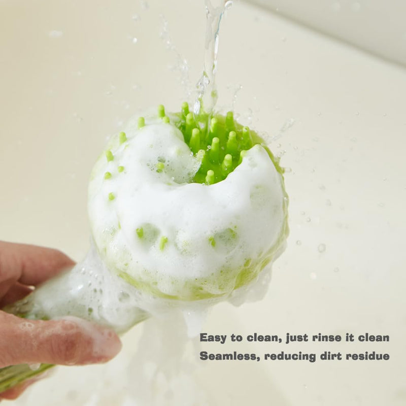 Pet Bath Brush with Shampoo Dispenser - Silicone Massage Grooming Tool for Cats & Dogs, Long Handle Dog Cat Bath Brush for Wet/Dry Use Green (ABS + Food-Grade Silicone, 7.5") - PawsPlanet Australia
