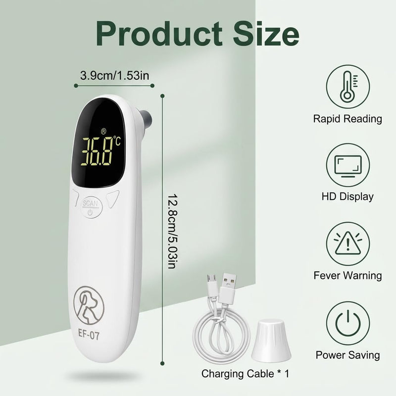 Ear thermometer for dogs and cats, digital pet thermometer with LED display, fast fever detection in seconds, portable ear thermometer for puppies, cows and sheep