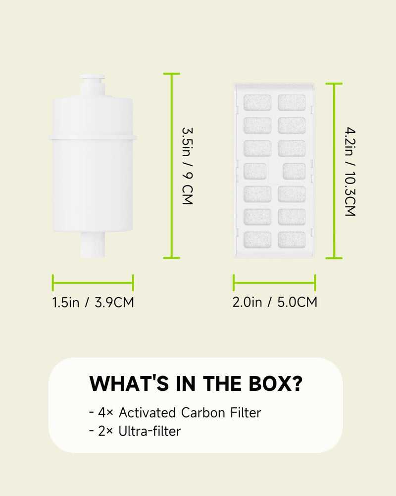 Dog Water Fountain Filter,2 Pack Ultra Reach Human Drinking Grade for Cat Fountain 101 fl oz, Replacement Filters with 4 Pack Activated Carbon Filters, Lifespan Up to 90 Days - PawsPlanet Australia