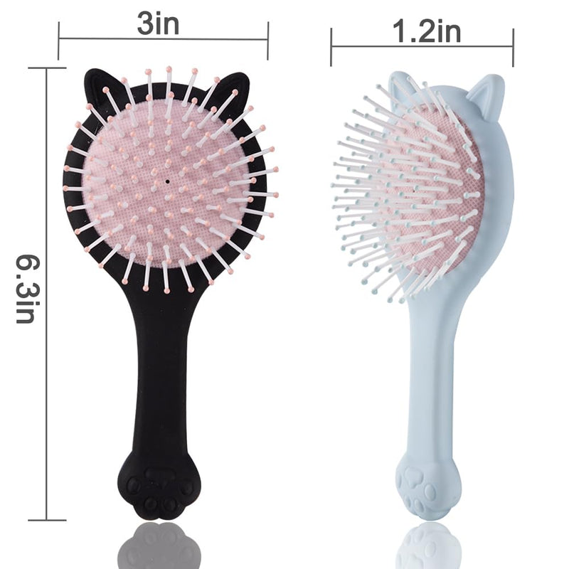 Cute Cat Shape Hair Brush Set - Air Cushion Comb for Fine, Thick, Curly Hair- Hair Brush for Women, Men or Kids (Black & Blue) Black & Blue - PawsPlanet Australia