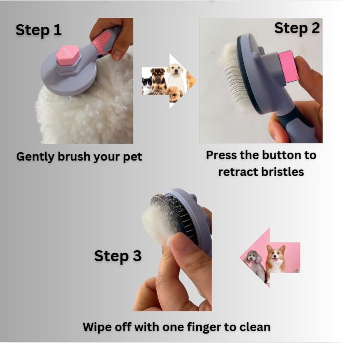 Dog & Cat Brush - Pet Grooming & Shedding Tool for Long & Short Hair - Deshedding Comb for Loose Fur - Professional Hair Remover for Pets (Pink) Pink - PawsPlanet Australia