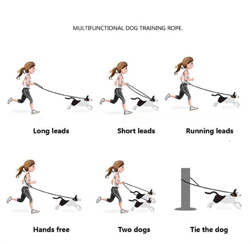 Tesitehi Multifunctional Rope Dog Leash 7.5 FT with Adjustable Double Swivel Hook Hands Free for Small Medium and Large Dogs Running Hiking Camping Walking Colorful Macaron - PawsPlanet Australia