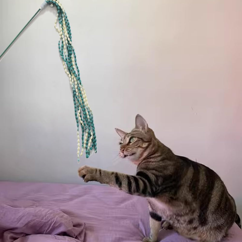 Cat Teaser Toys, 4 PCS Plush Srtip Cat Wands Interactive Cat Teasing Stick Vibrant Cat Teaser Wands with Bell for Cat Kitten Having Fun Exerciser Playing - PawsPlanet Australia