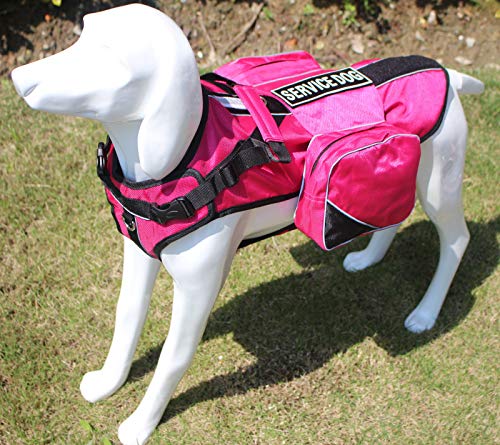 Service Dog Harness, Saddle Bag Backpack Carrier Outdoor Travel Hiking Camping Harness, Removable Saddle Bags and Patches (Hot Pink, S Girth 16-20") S Girth 16 - 20" Hot Pink - PawsPlanet Australia