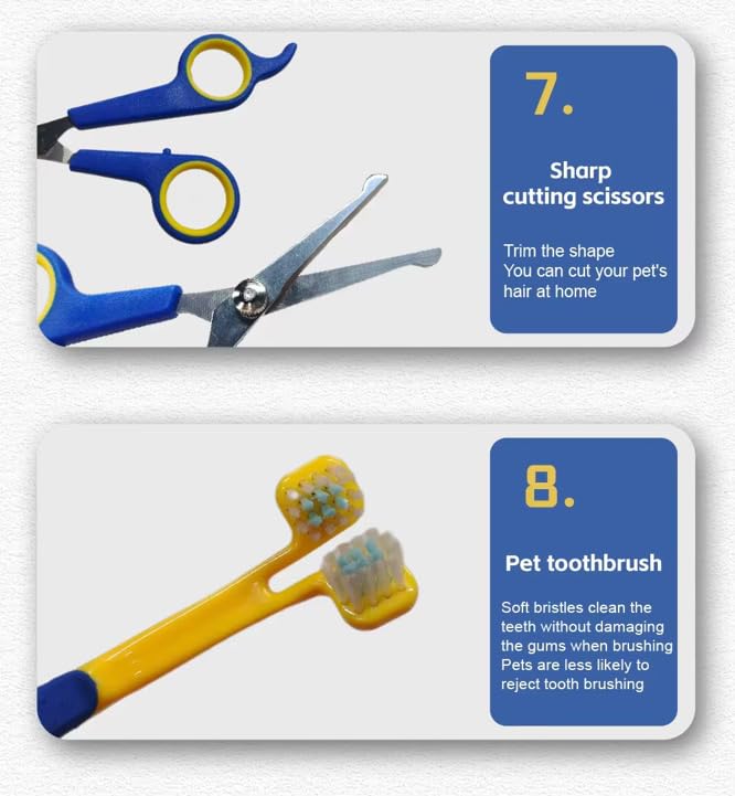 Professional 8-Piece Pet Grooming Kit for Dogs & Cats – Deshedding Brush, Nail Clippers, Scissors, Comb, Grooming,Beauty File,Collapsible Dog Bowls,pet Toothbrush,Glove & Travel Case - PawsPlanet Australia